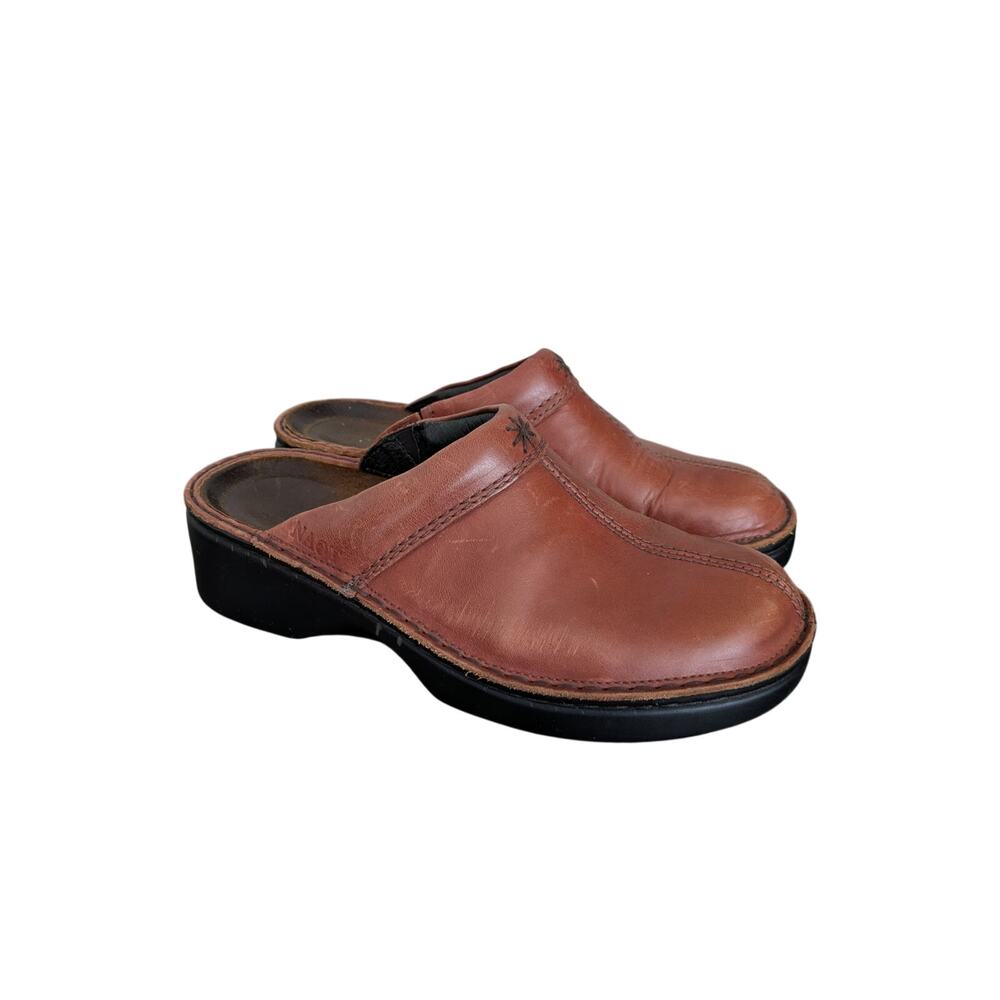 Y2K Naot Clogs Mules Shoes Womens 7-7.5US EU38 Brown Leather Lagenlook Podiatric